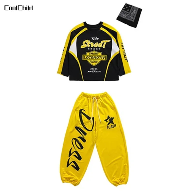 Boys K-pop Sweatshirt Fashion Vest Sweatpants Girls Hip Hop Joggers Pants Costumes Child Streetwear Kids Jazz Dance Clothes Sets