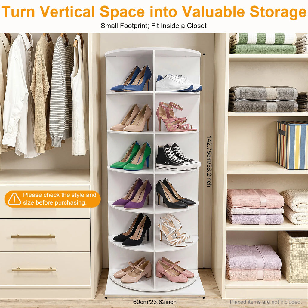360° Rotating Shoe Rack 6-Tier 24 Pairs, Large Capacity Corner Floor Standing Shoe Organizer for Entryway Living Room