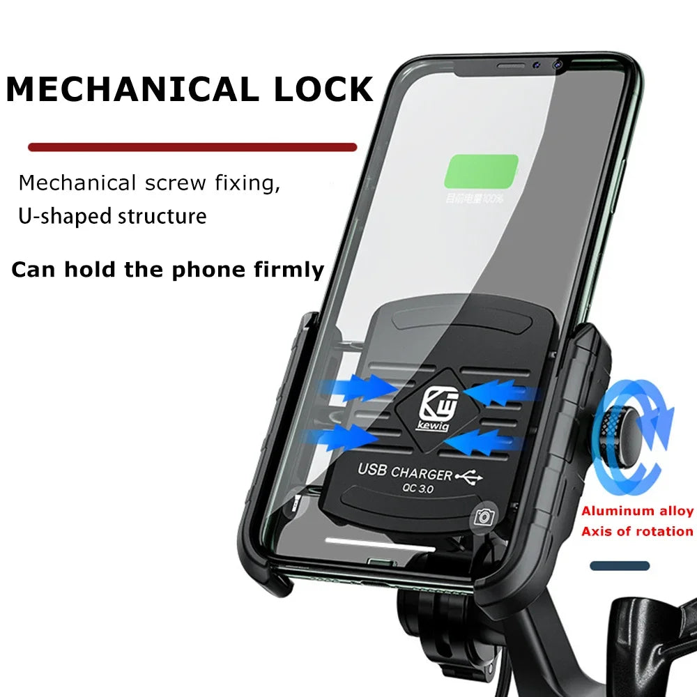 Motorcycle Phone Holder Wireless Charger Moto Motorbike Mirror Mobile Stand Support USB-C Fast Wireless Charging Cellphone Mount