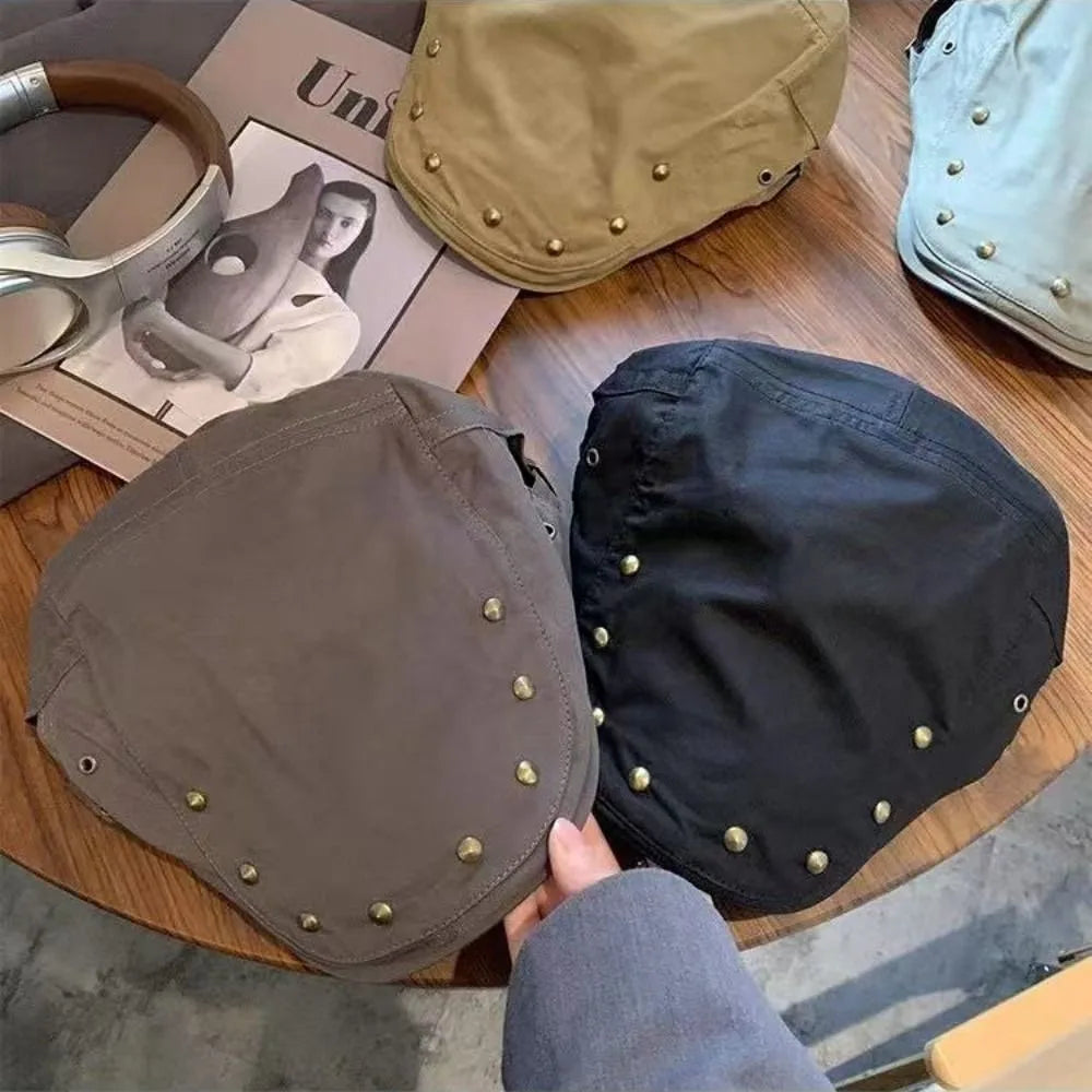 Personality Y2K Rivet Beret Harajuku Cotton Newsboy Cap Visor