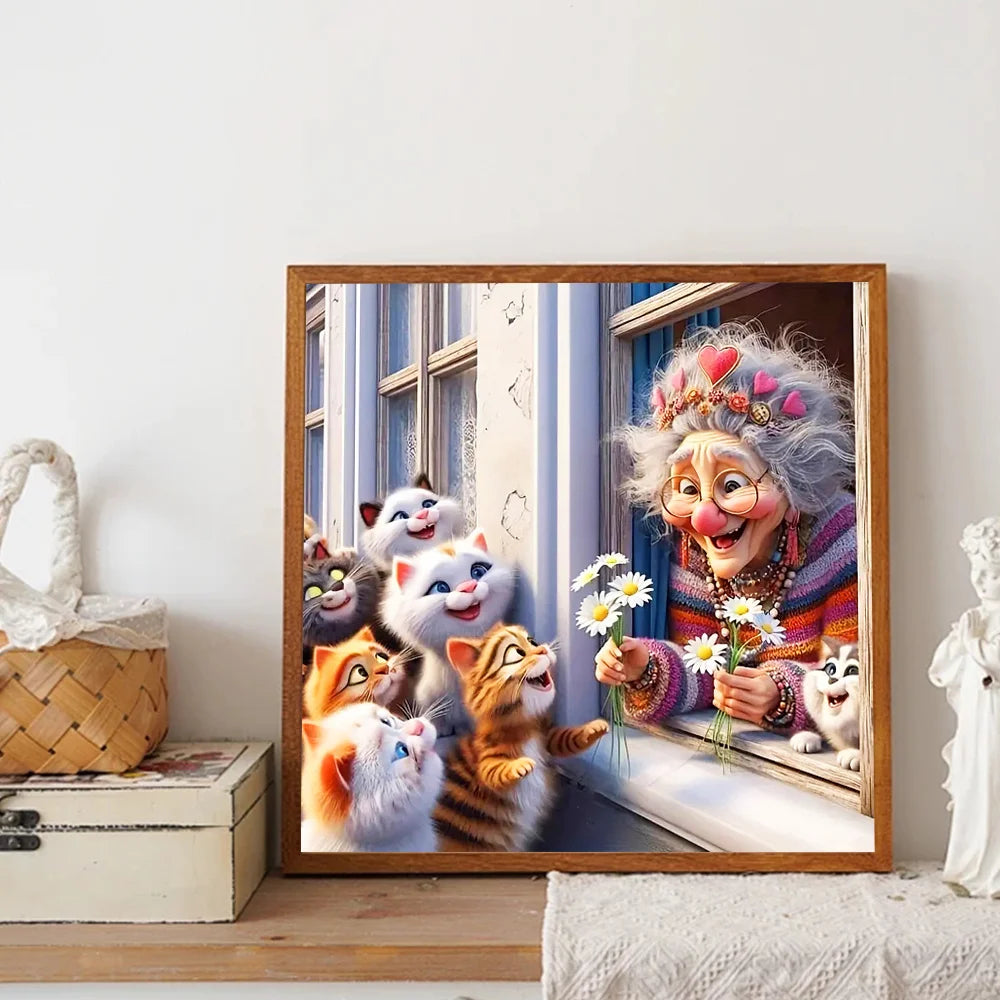 Huacan 5D DIY Diamond Painting Portrait Grandma Kits Full Drill Embroidery Old Lady Rhinestone Pictures Mosaic Animal Home Decor