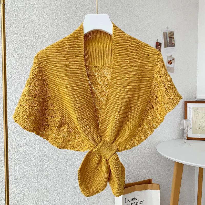Winter Warmer Solid Color Blouse Cover Shoulder Korean Cape Fake Collars Knotted Scarf Thick Muffler Women Knitted Shawl Scarf