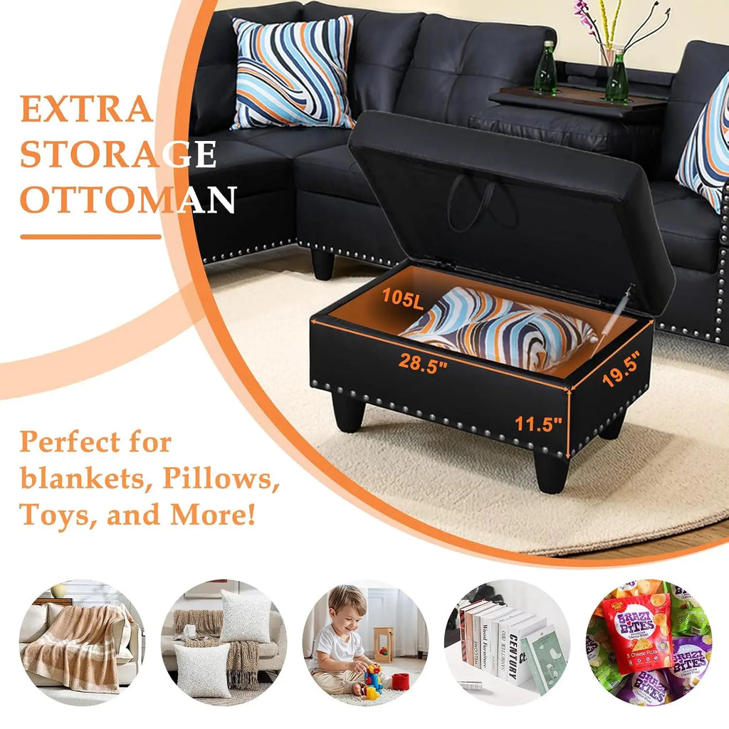 98-Inch L-Shaped Sectional Sofa, 4-Seater