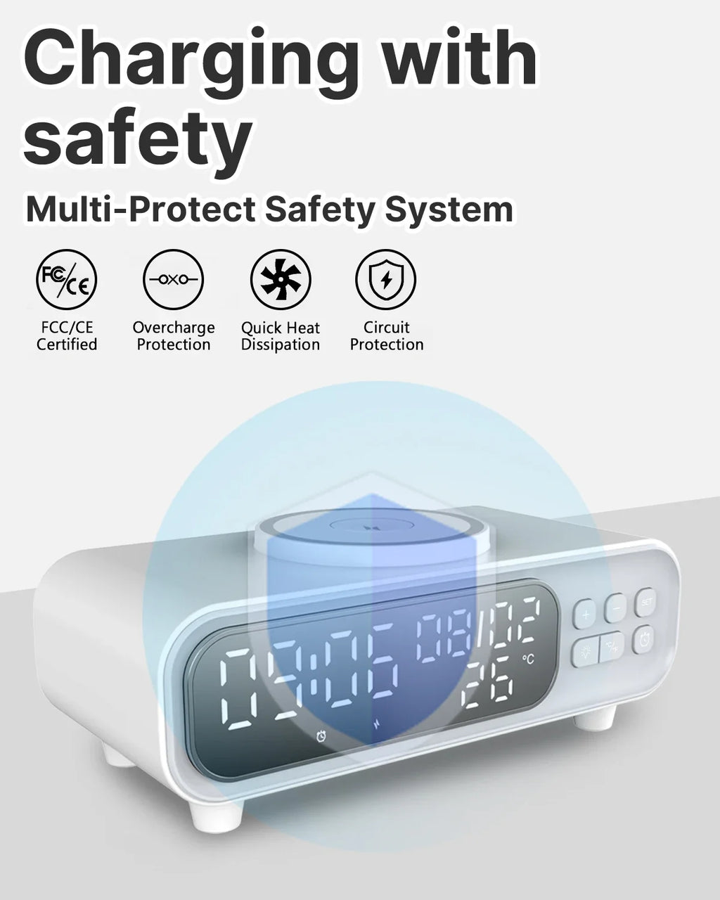 15W Wireless Charger Time Alarm Clock LED Night Light Thermometer Earphone Phone Chargers Fast Charging Dock Station For iPhone