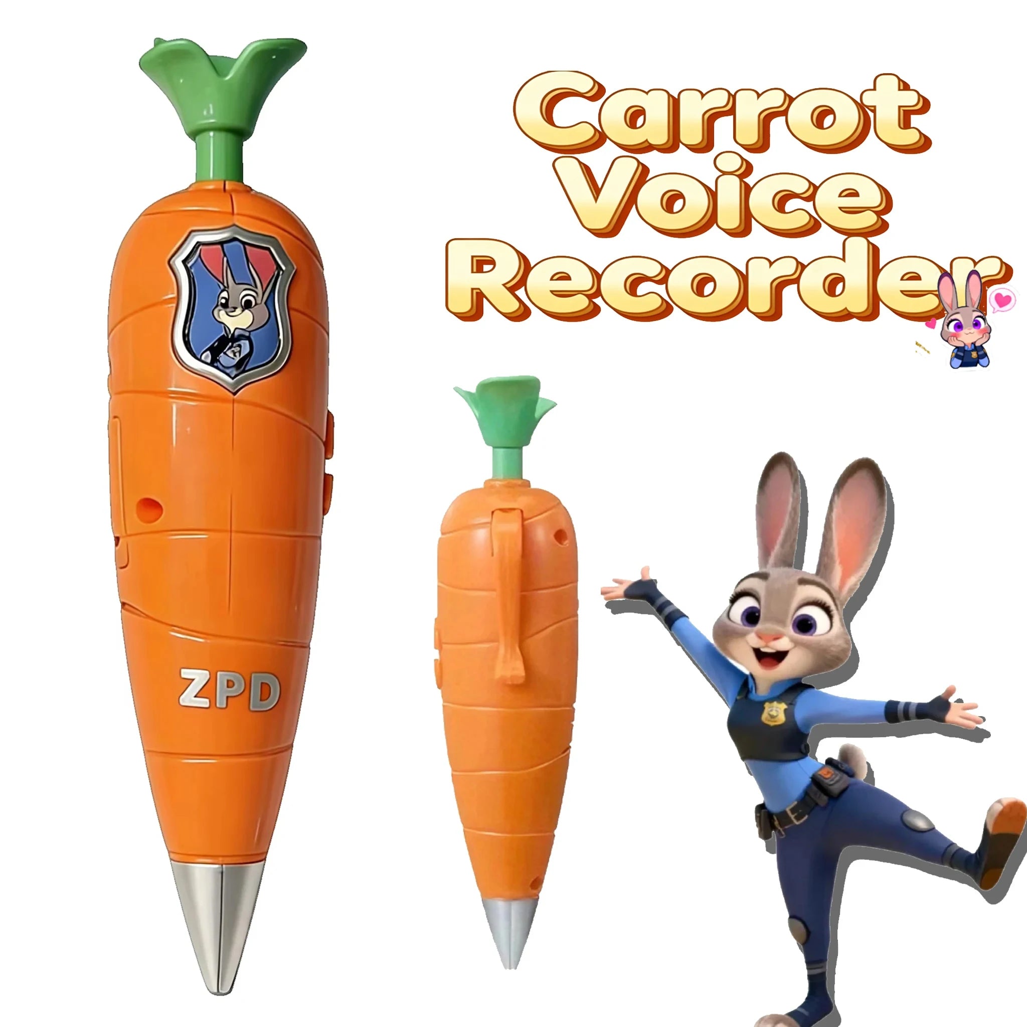 Zootopia 2 Carrot Recorder Pen | Judy & Nick Style for Kids | 60s Mini Recorder | 2-in-1 Gel Pen Stationery