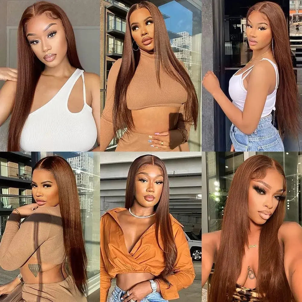 #4 Straight Chocolate Brown Wigs 200% Density 13x4 13x6 HD
