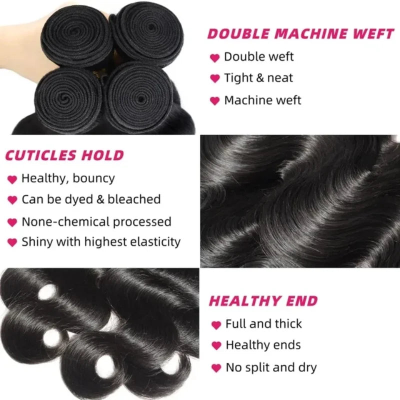 42 Inch Body Wave Human Hair Bundles Natural Black Brazilian