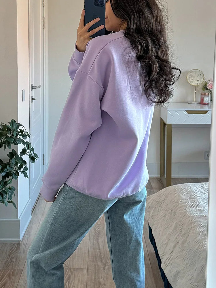 Streamgirl Cotton Basic Sweatshirt Women Oversized Yellow Pullovers Loose Casual Tops Spring Colorful Sweatshirts Women Pink