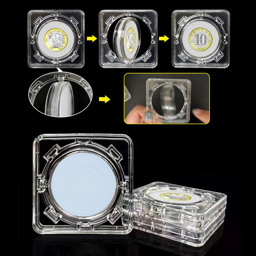 10Pcs Universal Rotating Coin Storage Box Display Stand for 17/20/25/27/30/33/38/40mm Dia. Medal Coin Holder Collection Organize