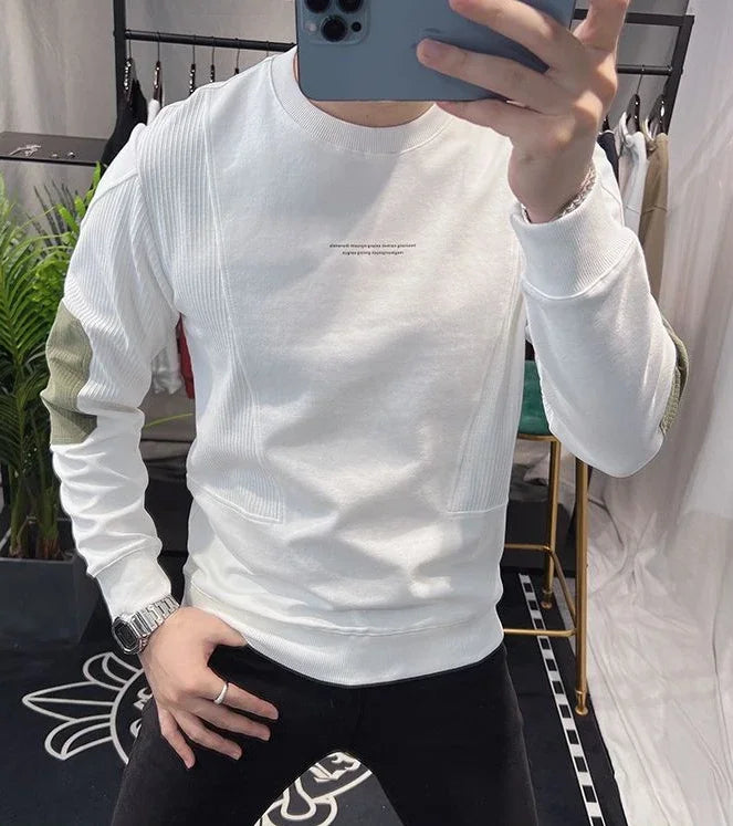 Slim Fit Black Hoodieless Sweatshirt for Men Round Neck Pullover White Male Clothes Crewneck Emo High Quality S Luxury Cheap Top