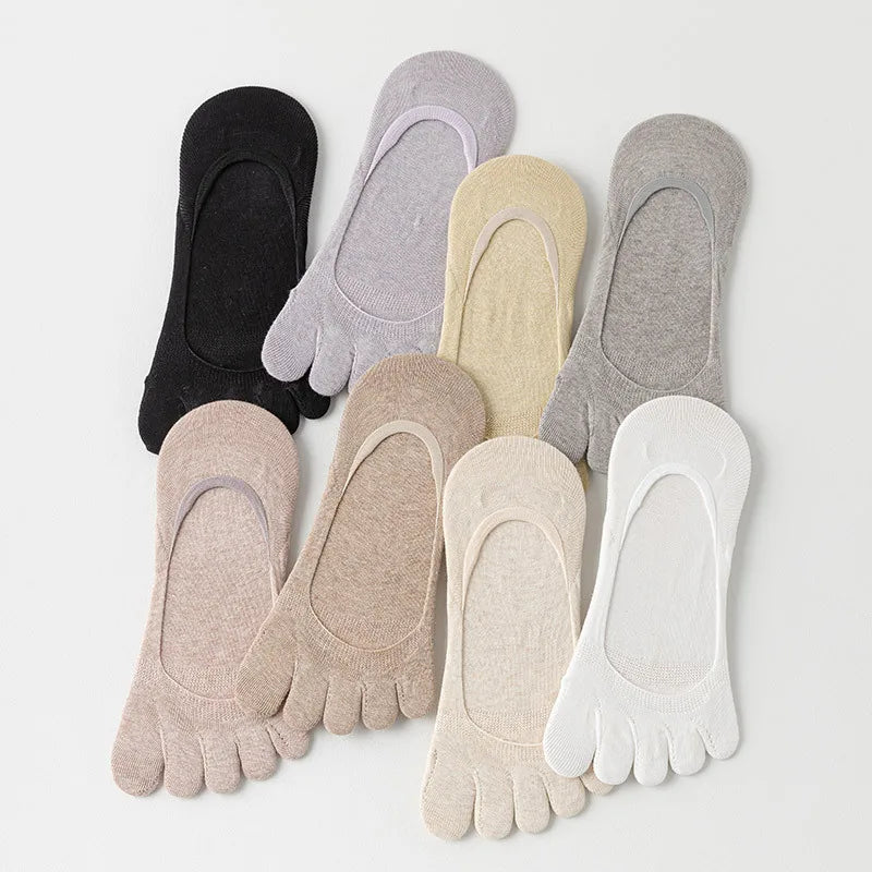 1 Pairs Summer Women Five Finger Socks Pure Cotton Candy Color Thin Breathable Silicone Anti-slip Split-Toe Shallow Boat Socks