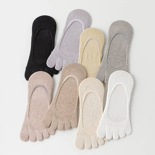 1 Pairs Summer Women Five Finger Socks Pure Cotton Candy Color Thin Breathable Silicone Anti-slip Split-Toe Shallow Boat Socks