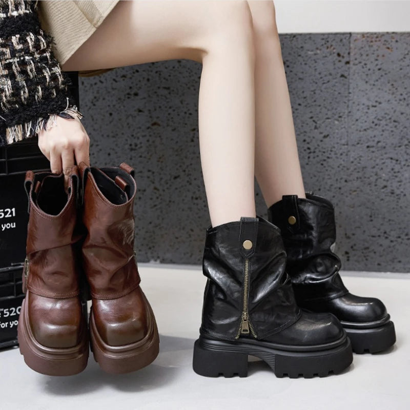Winter Gothic Style Chunky Boots High Platform Women Ankle Boots