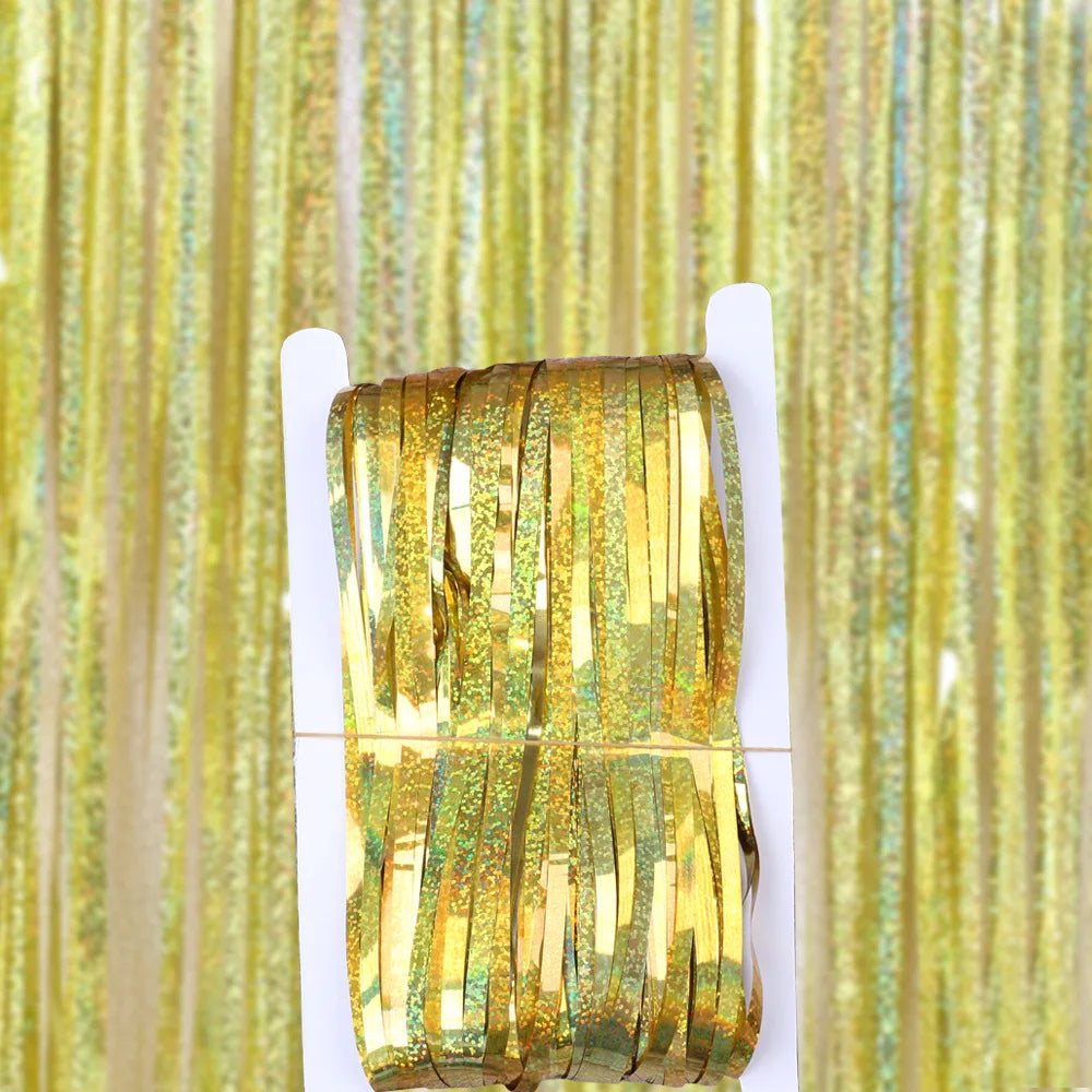 Metallic Tinsel Foil Fringe Curtains Photo Backdrop Glitter Streamers