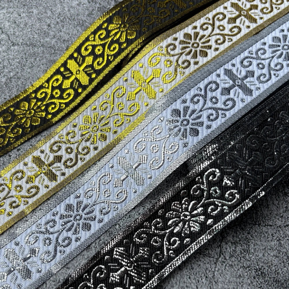 7 Meters 1 Inch 25MM Gold Color Silver Color Vintage Ethnic Embroidery Ribbon Boho Lace Trim DIY Clothes Bag Embroidereds Fabric