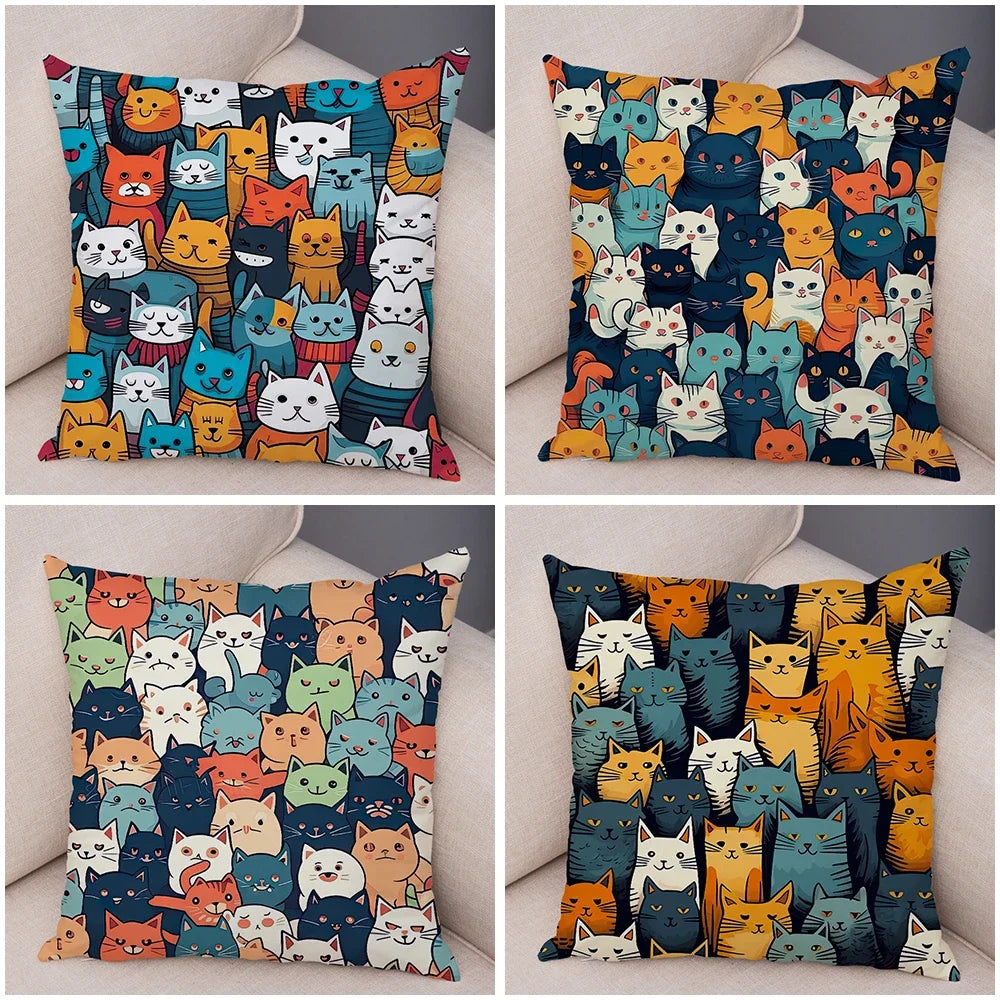 Cute Pet Hello Cat Cushion Cover Double Print Soft Plush Pillowcase for Sofa Home Car Decor Cartoon Animal Pillows Case 45x45cm