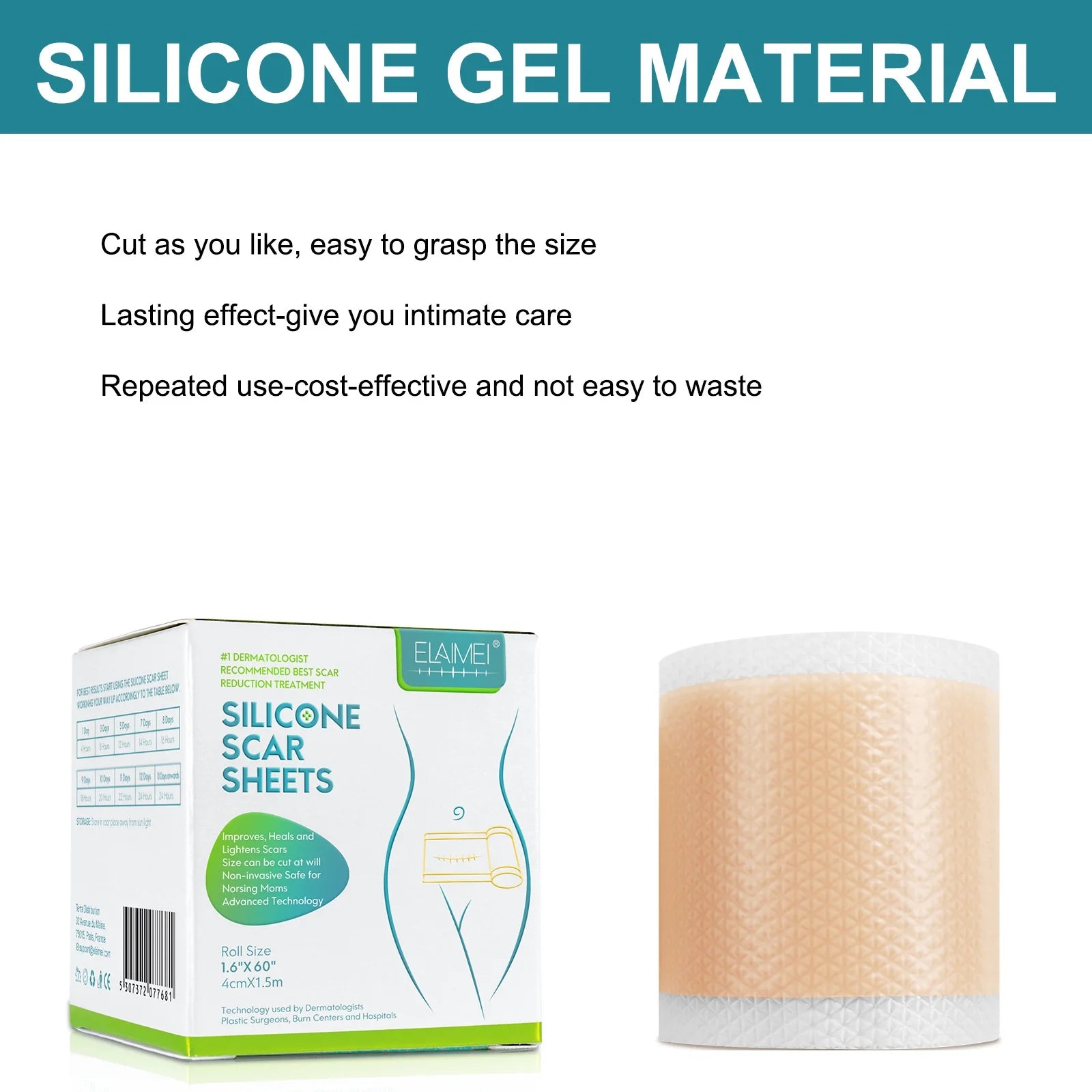 4cm X 150cm Silicone Scar Sheets , 1 Roll Self-Adhesive Scar Cover Tape Skin Care Waterproof and Breathable Scar Patch