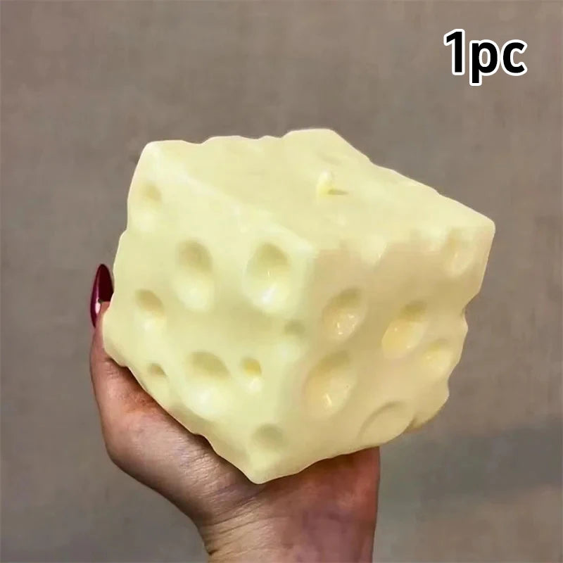 Giant Cheese Cube Squeezing Ball 7cm Ultra-thin Cheese Flour Ball Plastic Kneading Music TPR Decompression Toy Room Decoration