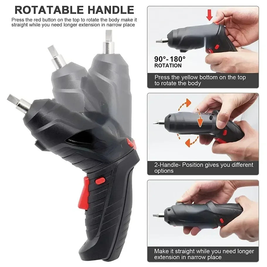 Portable Electric Screwdriver Cordless 2 in 1 Rotated 90