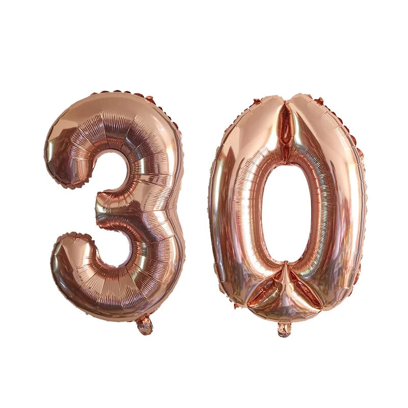 2pcs 32inch Rose Gold Balloon Number Banner 18 25 30 40 50 60 Birthday Party Decoration Kids Adult Anniversary Digit Foil Ballon