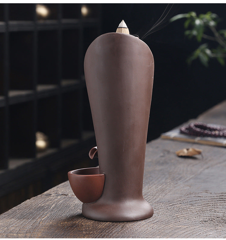 1pc,Handmade Torch Design Waterfall Incense Burner Creative Home Decor Incense Holder Portable Ceramic Censer (Without Incense)