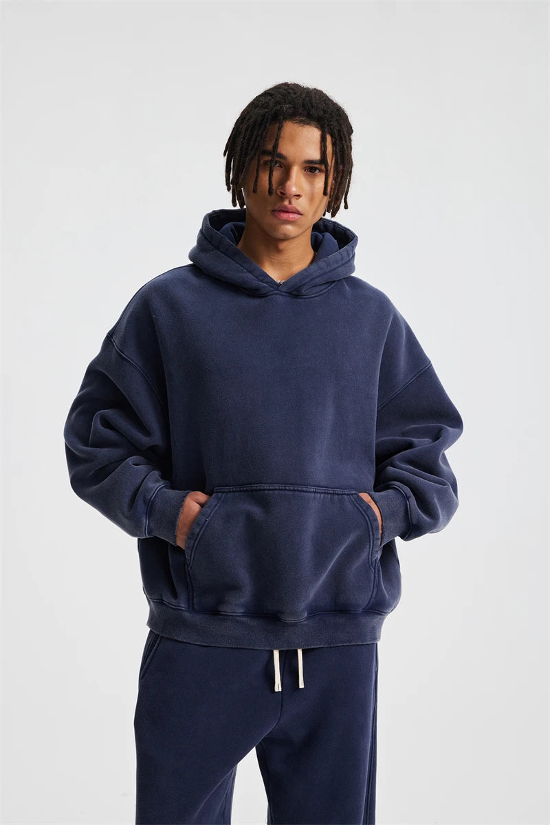 ZODF Retro 2025 Winter Man Washed Boxy Fleece Hoodies Unisex 370gsm Loose Hooded Pullovers Sweatshirt Streetwears HY1129
