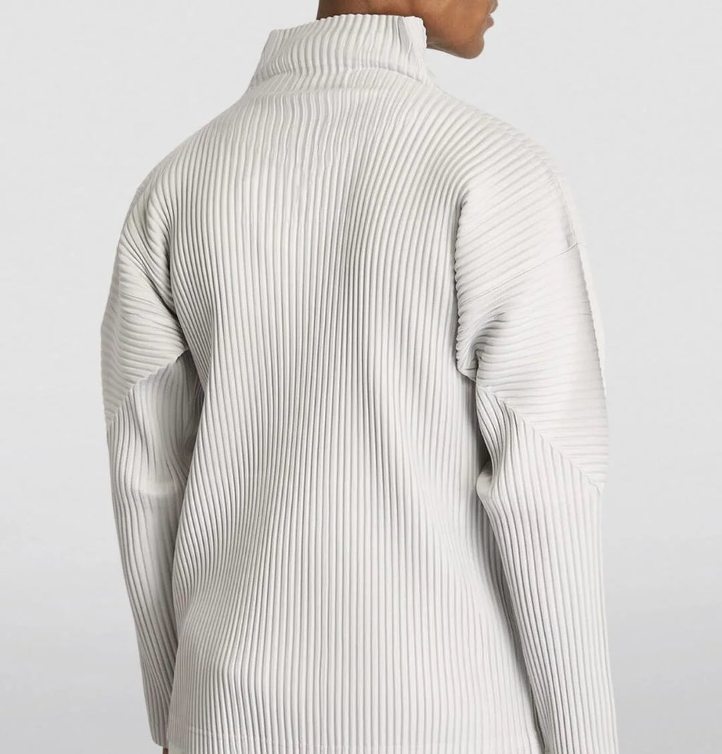 Miyake Men's Pleated Jacket Long Sleeve Standing Collar Fold Jacket Coat High Collar Zip Sweatshirt 2025 Spring Summer New Tops