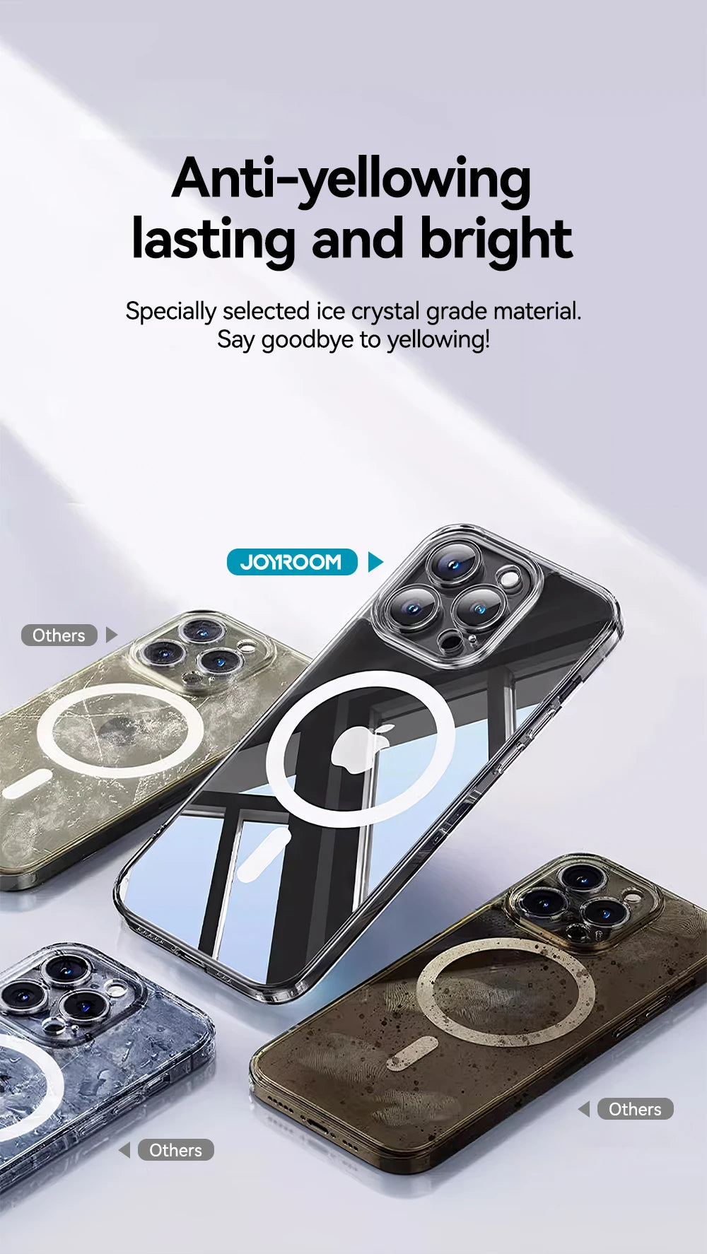 Joyroom Magnetic Case For iPhone 16 15 Pro Max Case Transparent Cover For iPhone 16 Wireless Charger Magnet Cover Anti Yellow