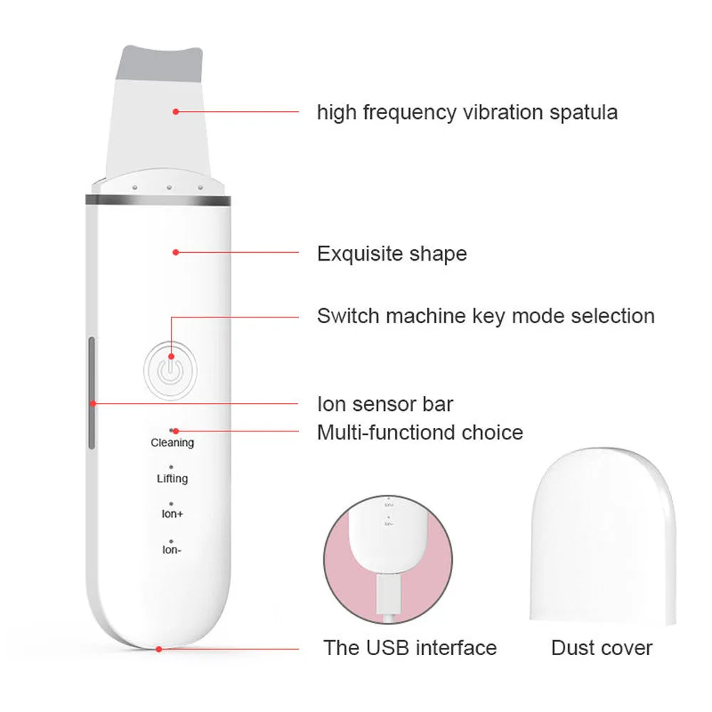 Ultrasonic Skin Scrubber Vibration Face Spatula Blackhead Remover Shovel Clean Cavitation Peeling Facial Lifting Skin Care