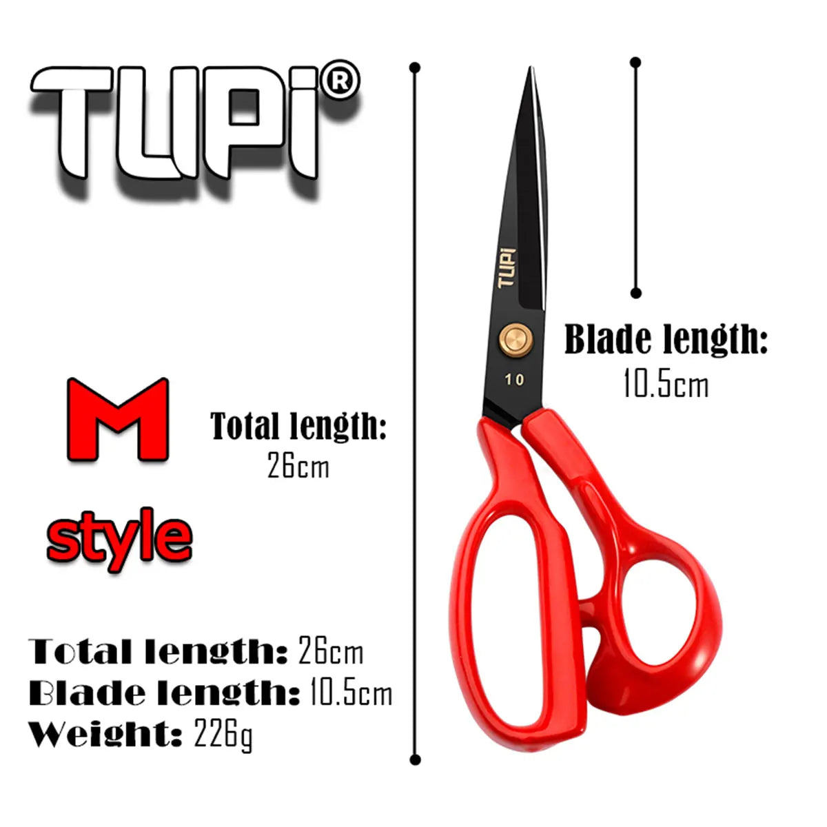 TUPI - Professional Tailor Shears - Heavy Duty Sharp Fabric Scissors for Sewing & Cloth Cutting | with Ergonomic Handles