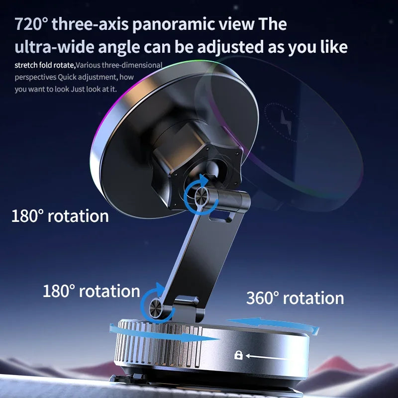 Cooling Magnetic Car Wireless Charger Car Phone Holder Mount Fast Charging for iPhone 15 14 13 Pro Suction Cup Vacuum Foldable