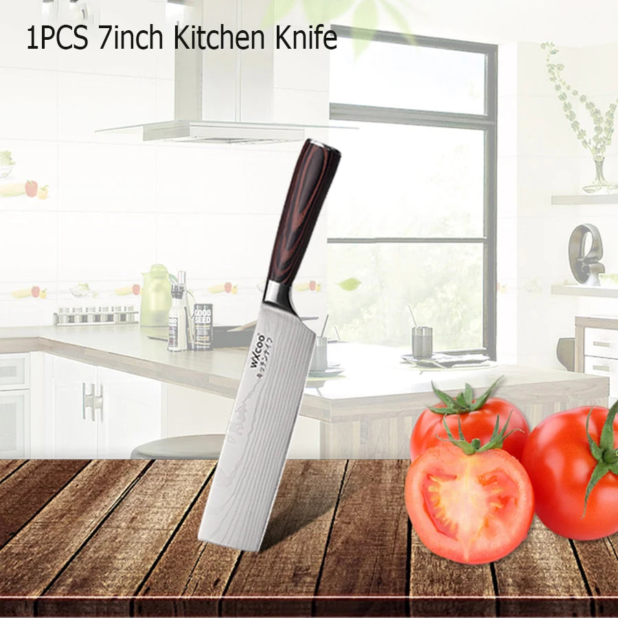 WXCOO Japanese Knife Set with Knife Bag Kitchen Knives Damascus Laser Fish Fillet Meat Cleaver Fruit Peeler Santoku Cutter