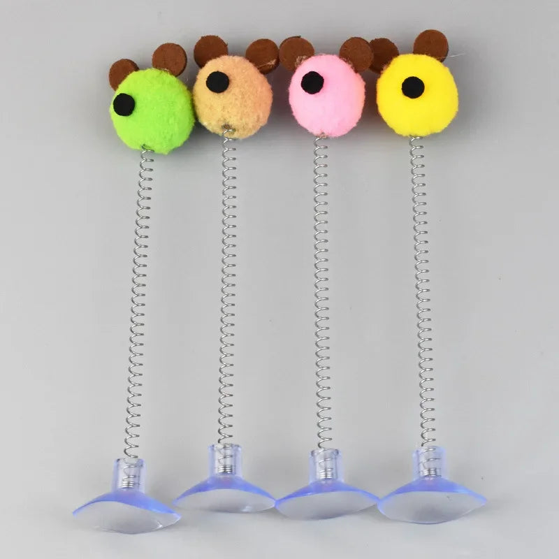 Pet Cat with Spring Toy Interactive Fun Teasing Cat Stick Suction Cup Fur Ball Pet Cat Toy