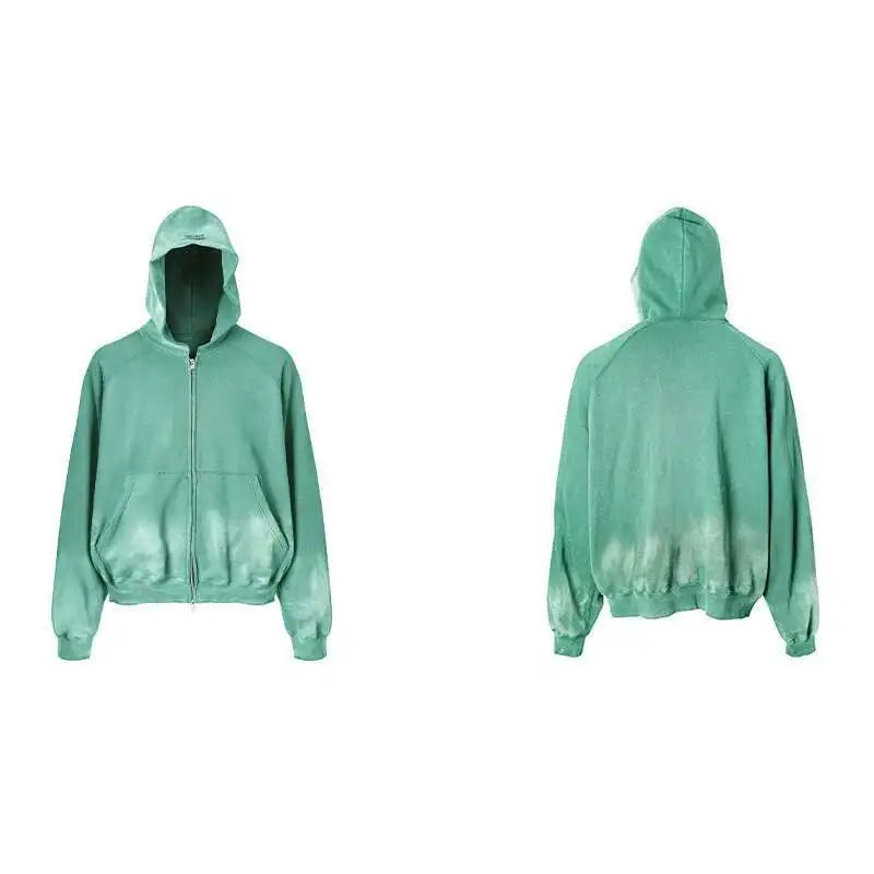 PFNW American Washed Vintage Zipper Cardigan Hooded Sweatshirt Loose Causal Men's Trendy Outerwear Oversized Tops New 28W5522
