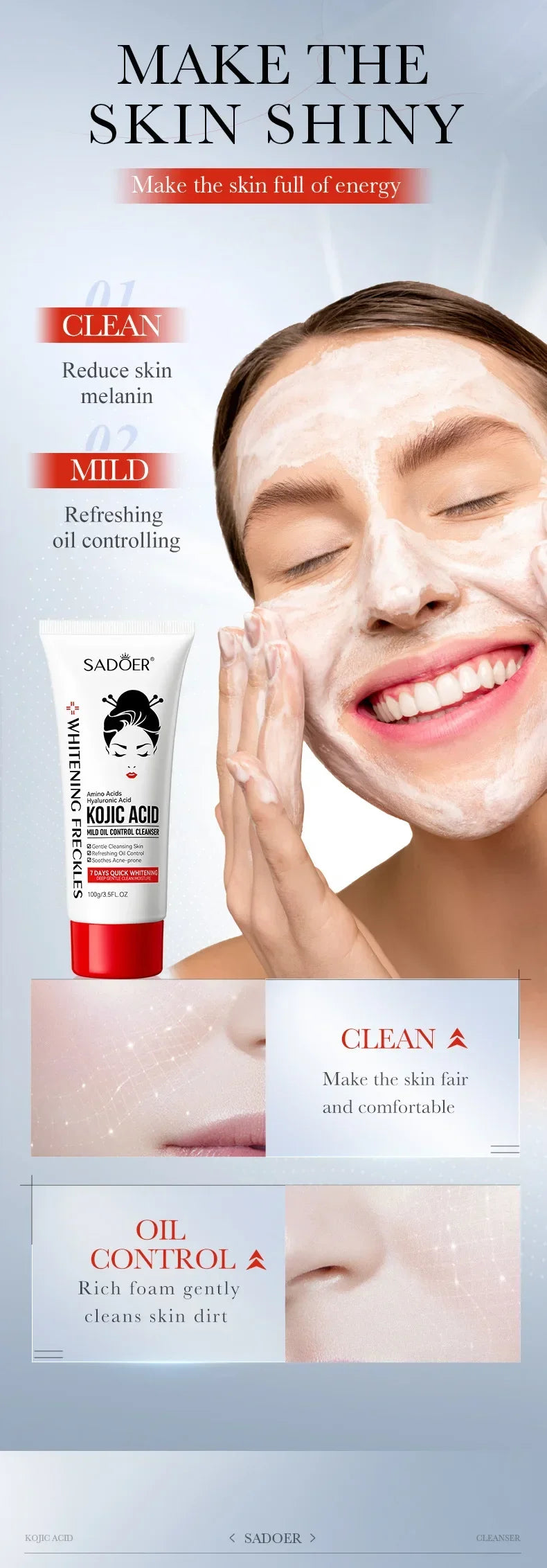 100ml Kojic Acid Skin Care Facial Wash Mild Oil Control Deep Moisturizing Cleansing and Nonirritating Face Cleanser Face Wash