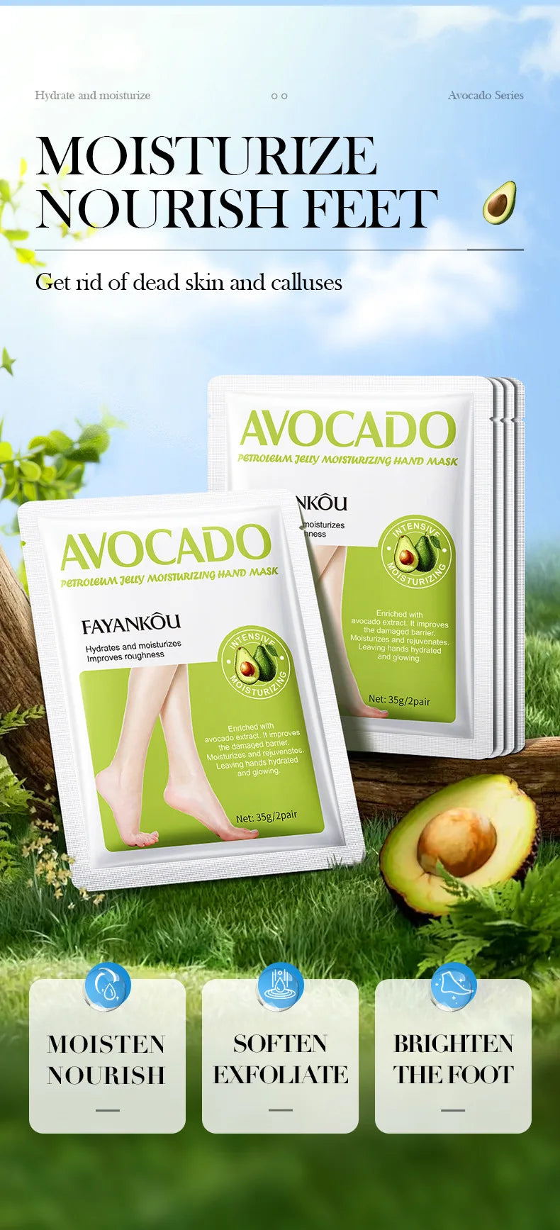 1/3/5 Pairs Avocado Exfoliating Foot Mask Feet Pedicure Remove Dead Skin Moisturizing Foot Exfoliator Feet Masks Skin Care