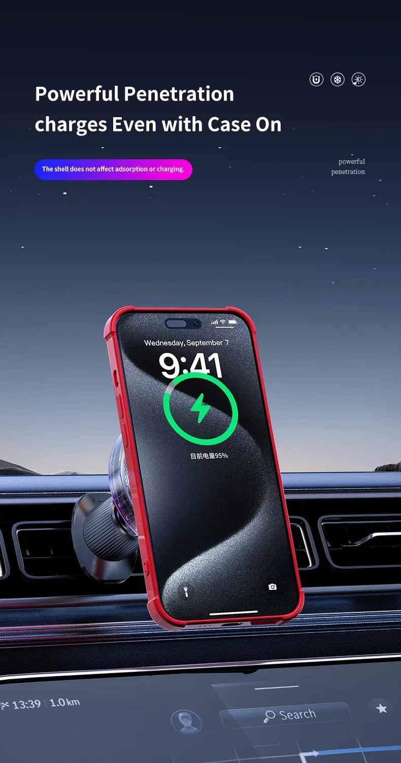 qi2.2 Car 25W Magnetic Wireless Charger Air Cooling RGB Light  Phone Holder For Magsafe iPhone 17 16 15 14 13 12 Fast Charging