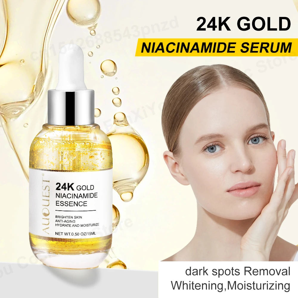 24k Gold Niacinamide Face Serum Whitening Moisturizing Dark Spot Removal Hyaluronic Acid Rejuvenation Facial Serum Skin Care