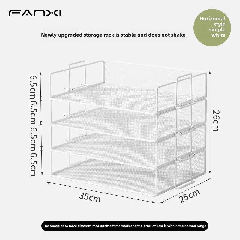Stackable Paper Tray Desk Organizer, 4-Tier Metal Mesh Letter Organizers for School Multi-Functional Desktop Storage