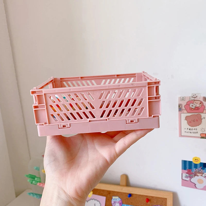 1 Pc Mini Foldable Desk Organizer Box Plastic Space-Saving Design Stationery Storage Basket for Tidy Student Workspaces
