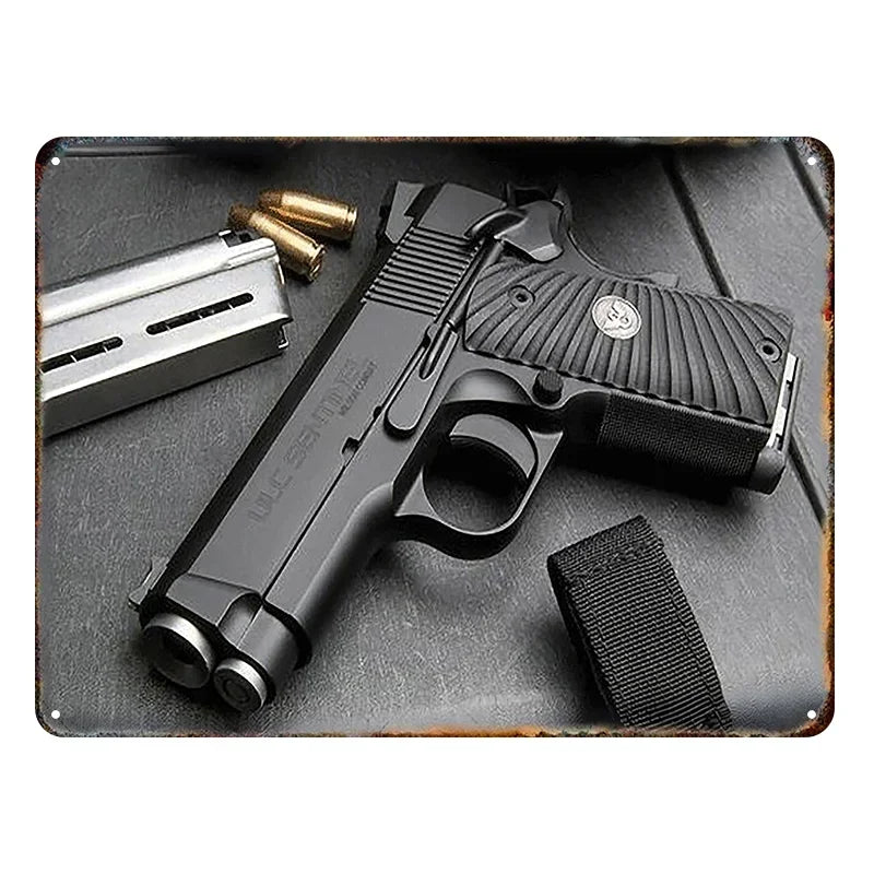 Pietro Beretta CO2 Air Pistol Metal Tin Sign, Retro Airgun BBs Ammo Wall Art Decor, Rustic Shooting Hobby Plaque for Man Cave Ga