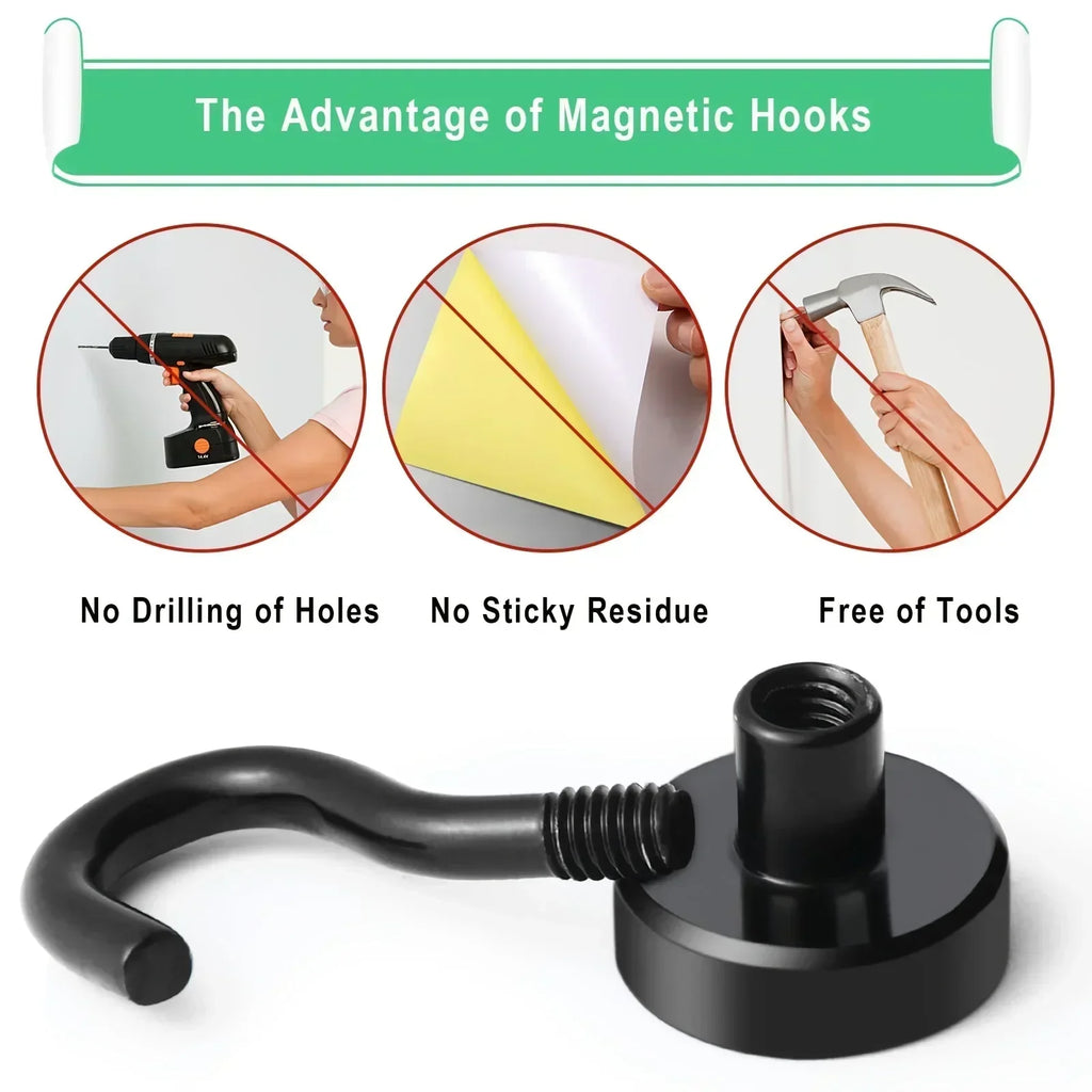 Strong Magnetic Hooks Multi-Purpose, Heavy Duty Epoxy Coating, Magnetic Cruise Black Hooks for Refrigerators