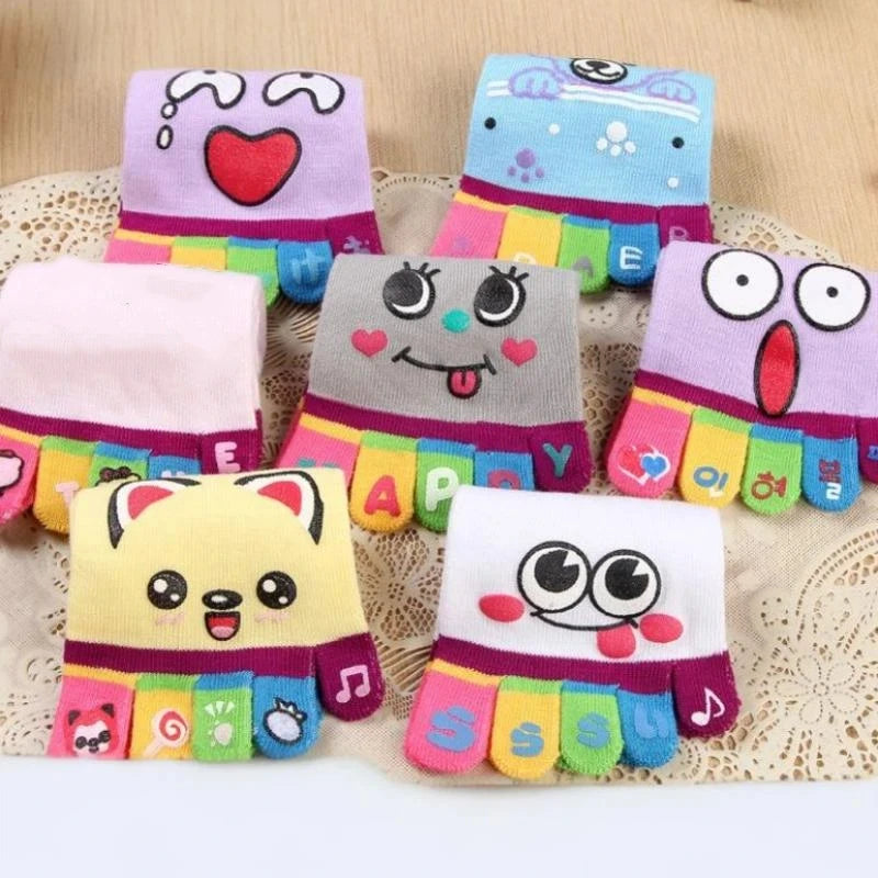 NEW Cute Cartoon Five-toed Crew Finger Socks, Breathable Short Cotton Socks for Casual Wear, Novelty Toe Socks with Funny Design