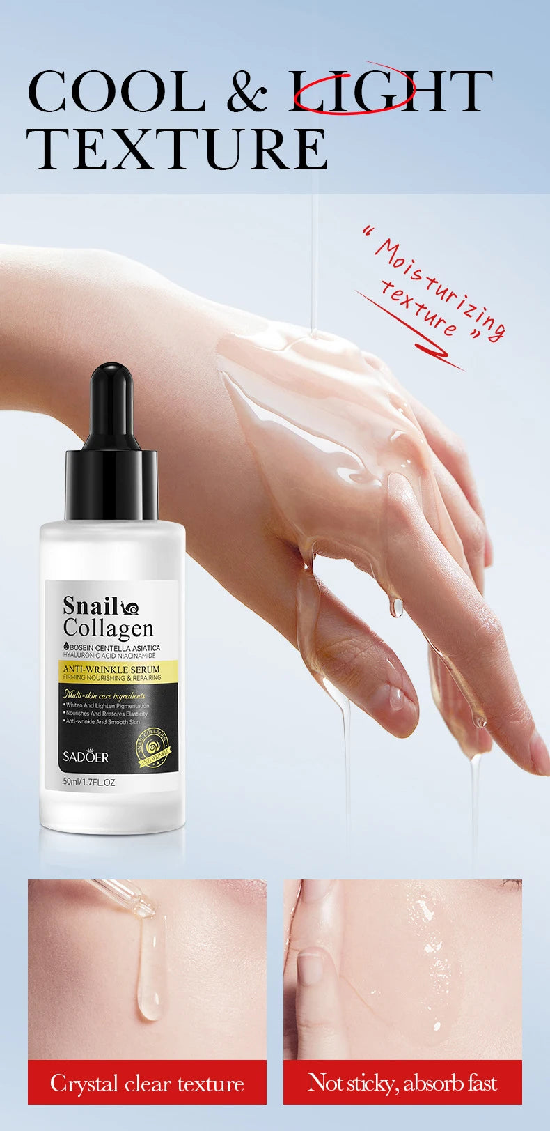 Snail Face Serum Anti-aging Wrinkle Removal Collagen Essence Facial Whitening Moisturizing Serum Firming Lifting Skin Care 50ML