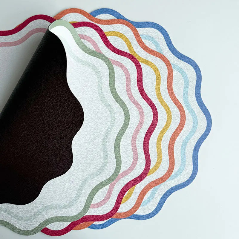 Printed Flower Shape Leather Placemat Insulated Table Mat
