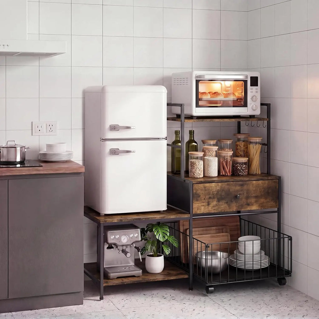 Arvee 35.8in Mini Fridge Stand with Storage &amp; Metal