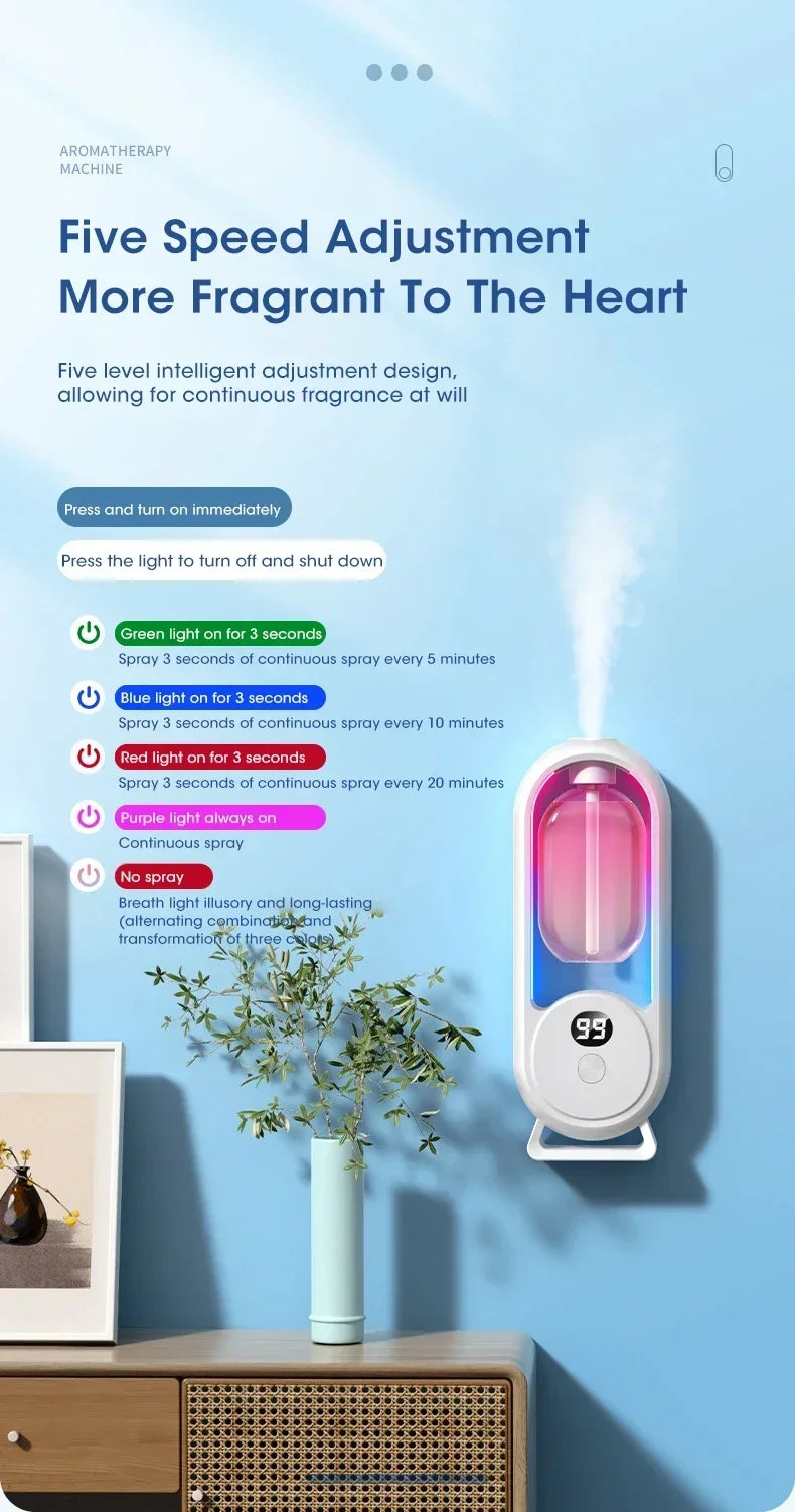 Automatic Home Fragrance Machine Essential Oil Diffuser Nebulizer Perfume Scent Machine for Kitchen and Toilet Deodorization