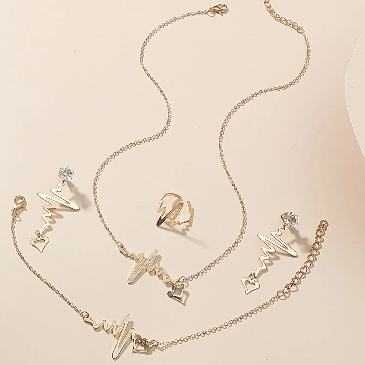 5 Pts Heartbeat Love Zircon Necklace Bracelet Ring Earrings