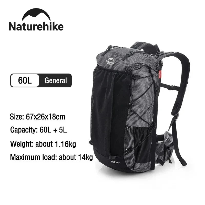 Naturehike Outdoor Mountain Backpack 60+5L Waterproof High Capacity Sports