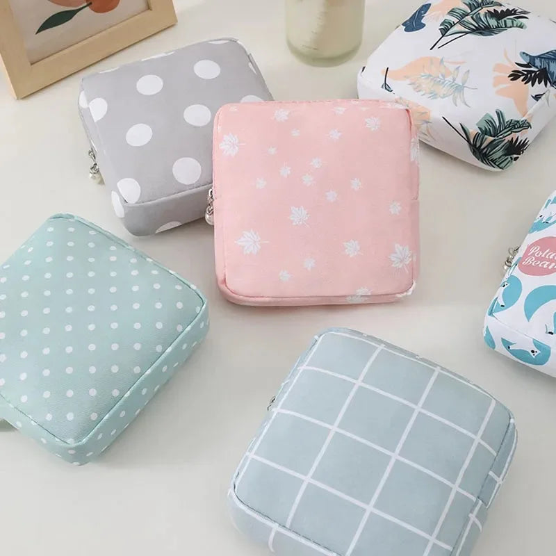 Women Girls Kawaii Napkin Sanitary Pads Bag Pouch Organizer Cosmetic Makeup Tampon Bags Cute Travel Gadgets Lipstick Storage Bag